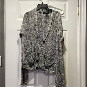 grey and white cardigan